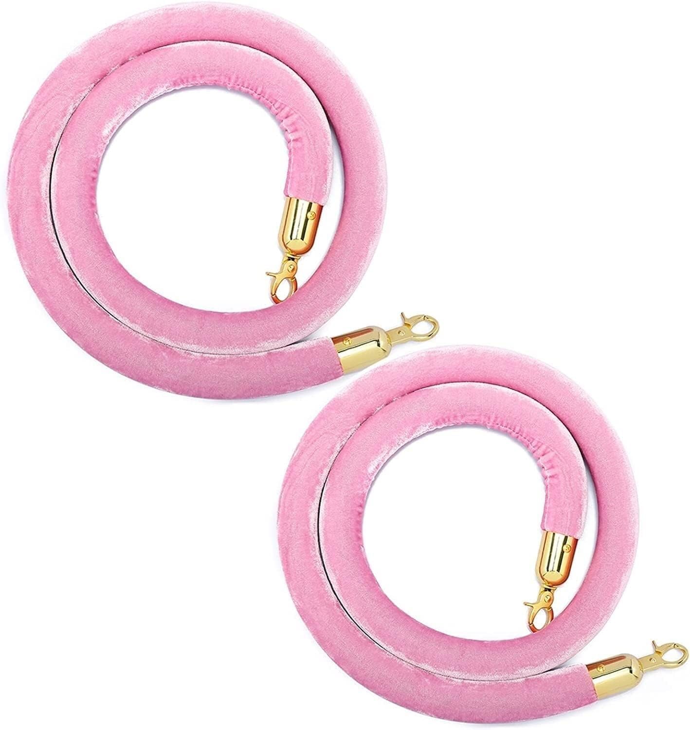 Aioneer Queue Barrier Rope, Velvet Stanchion Ropes With Polished Hooks, Durable Crowd Control Ropes For Events, Weddings, Hotels, 2 Pack-Pink-2.5m/8.2ft