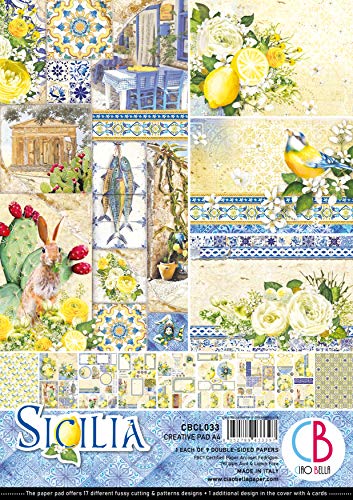 CIAO BELLA PAPER PAPEL A4 9/PKG, Sicilia, 9 diseños/1 cada uno, talla única