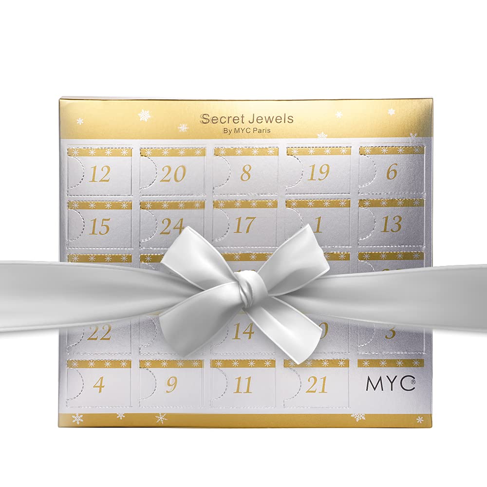 Calendario de Adviento sorpresas – Acabado en oro rosado o plateado o los dos – Pendientes + pulseras + colgantes + collar – Navidad, Cristal,