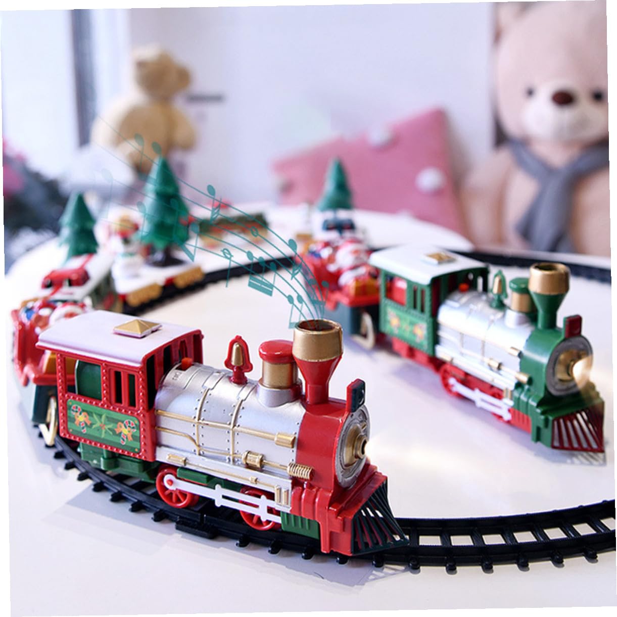 Mipcase Giocattolo Trenino di Natale Elettrico con Binari Decorazioni Natalizie da Tavolo in Plastica Set Educativo per per Sviluppo Motorio e Coordinazione