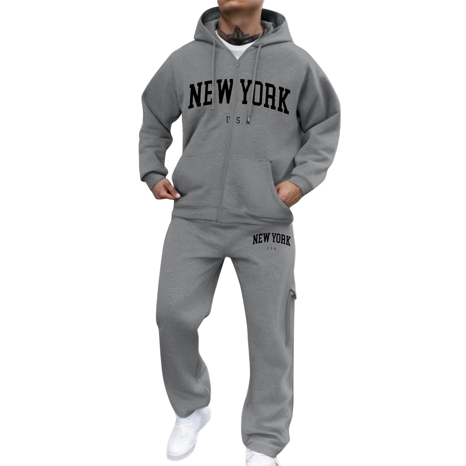 Men Sweatsuits Sets Ribbed Cuffs Drawstring Waist Active Casual Hoodies and Sweatpants Fa…