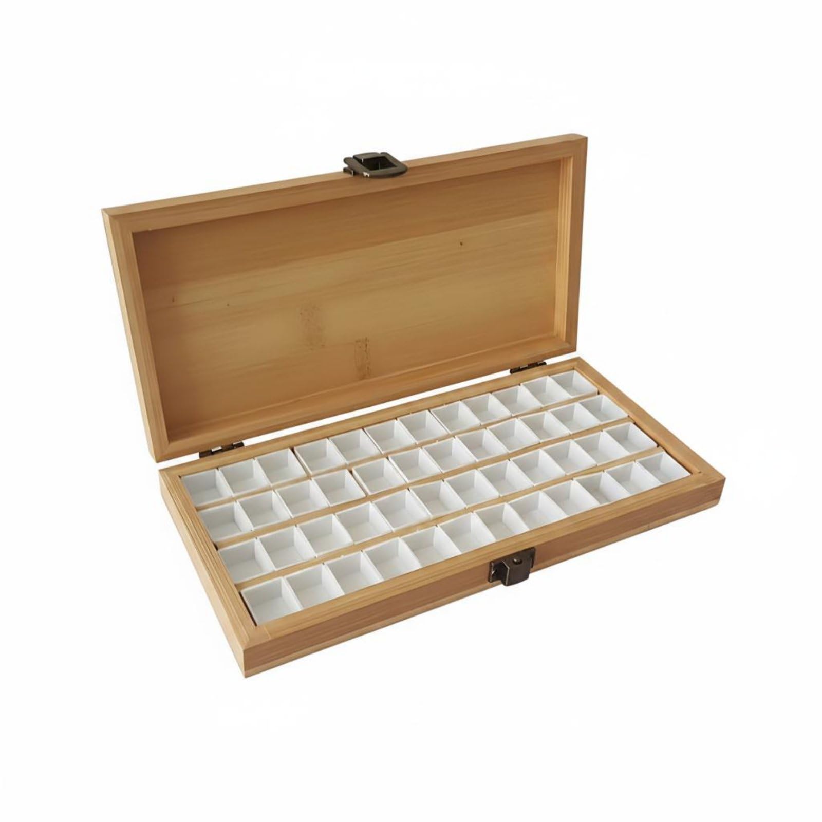ATORSE Bamboo Wood Compartmented Watercolor Box Metal Clasp Wooden
