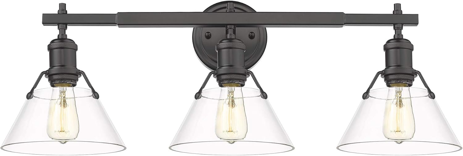 Golden Lighting Yep Orwell 3-Light Vanity in Matte Black and Clear Glass