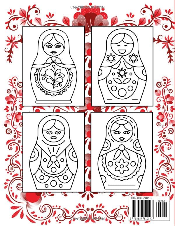 Russian Dolls Coloring Book: Cute Easy unique & Beautiful Designs of russian nesting dolls for Calming Stress for Beginners, Seniors, Adults and Kids to Color for Creative Activity and Relaxation image 3