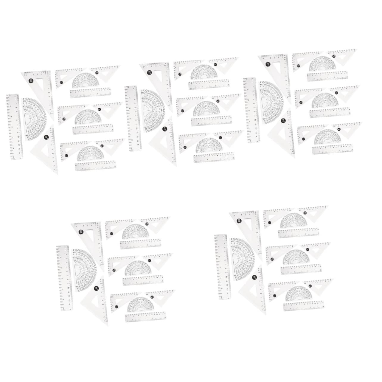 20 Set Righello trasparente da 15 cm righello curvo righello di matematica multi - Righello ergonomico righello triangolare goniometro per la geometria plastica Transparent