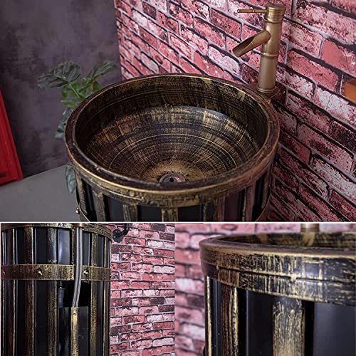 Freestanding Pedestal Sink For Home Or Hotel, Free Standing Vanity Basin Bathroom Vanity Unit Basin Sink Gloss Full Pedestal Bathroom Sink Cabinet Under Basin Unit ( Color : Red Copper , Size : With M #TOP2