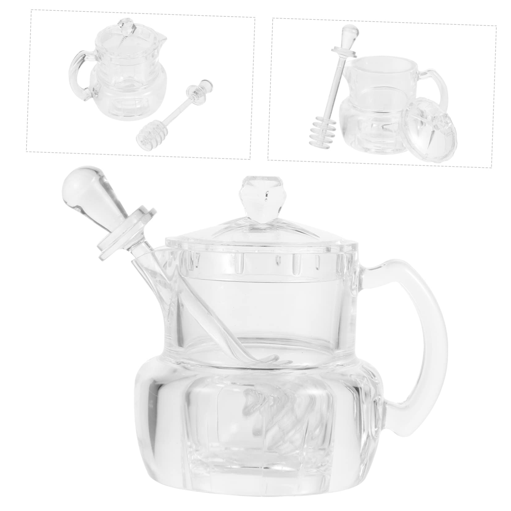 Cabilock 1Set Honey Jar with Dipper Syrup Dispenser Pot for Honey Storage for Kitchen Use and Serving Honey Syrup