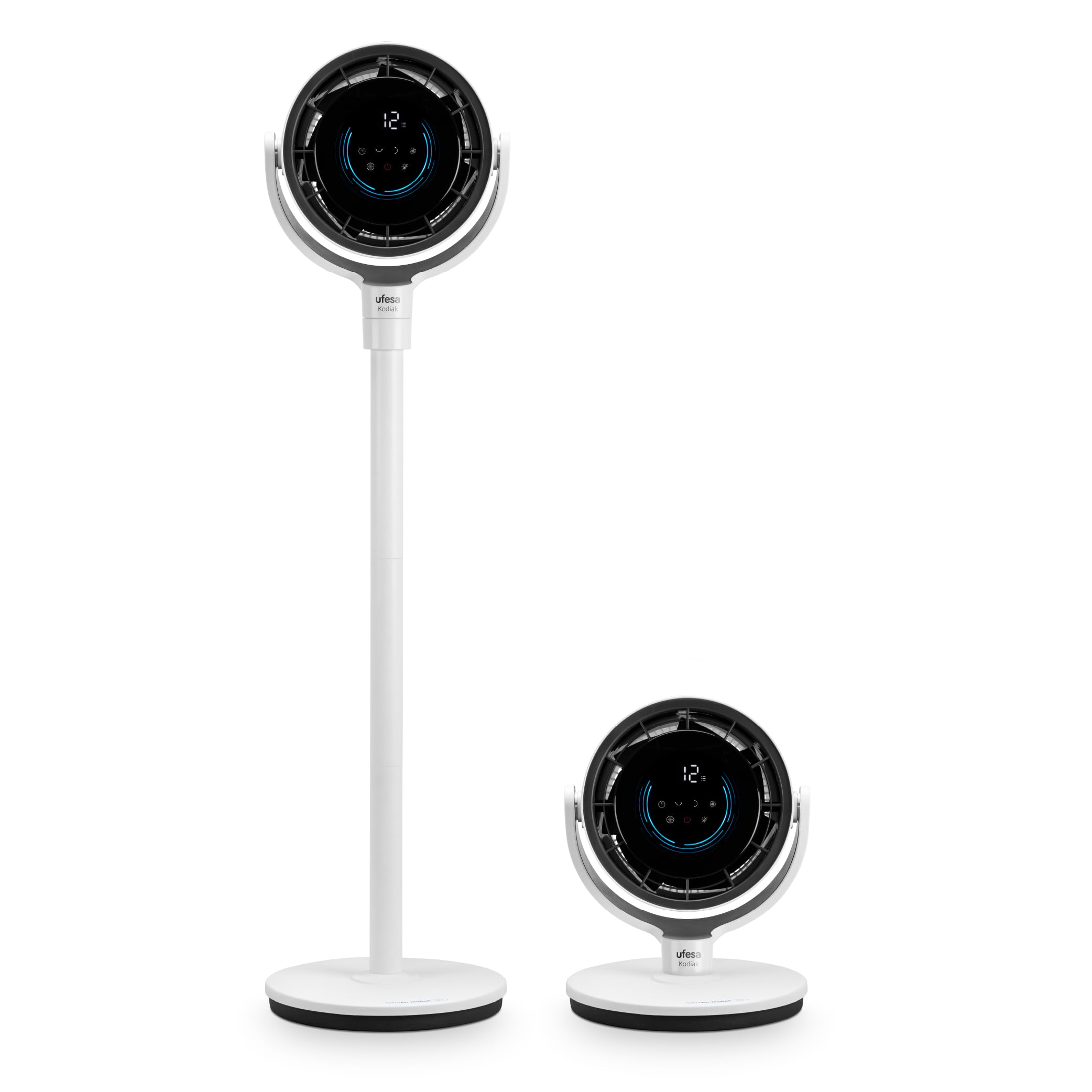 Ufesa Ventilatore Kodiak SilentAirMotion Circolatore d’Aria 3D, Motore Brushless, 24W, Sistema Vortex Motion, 12 Velocità, 3 Modalità, Oscillazione 3D, Schermo Touch LCD, Regolabile, Telecomando