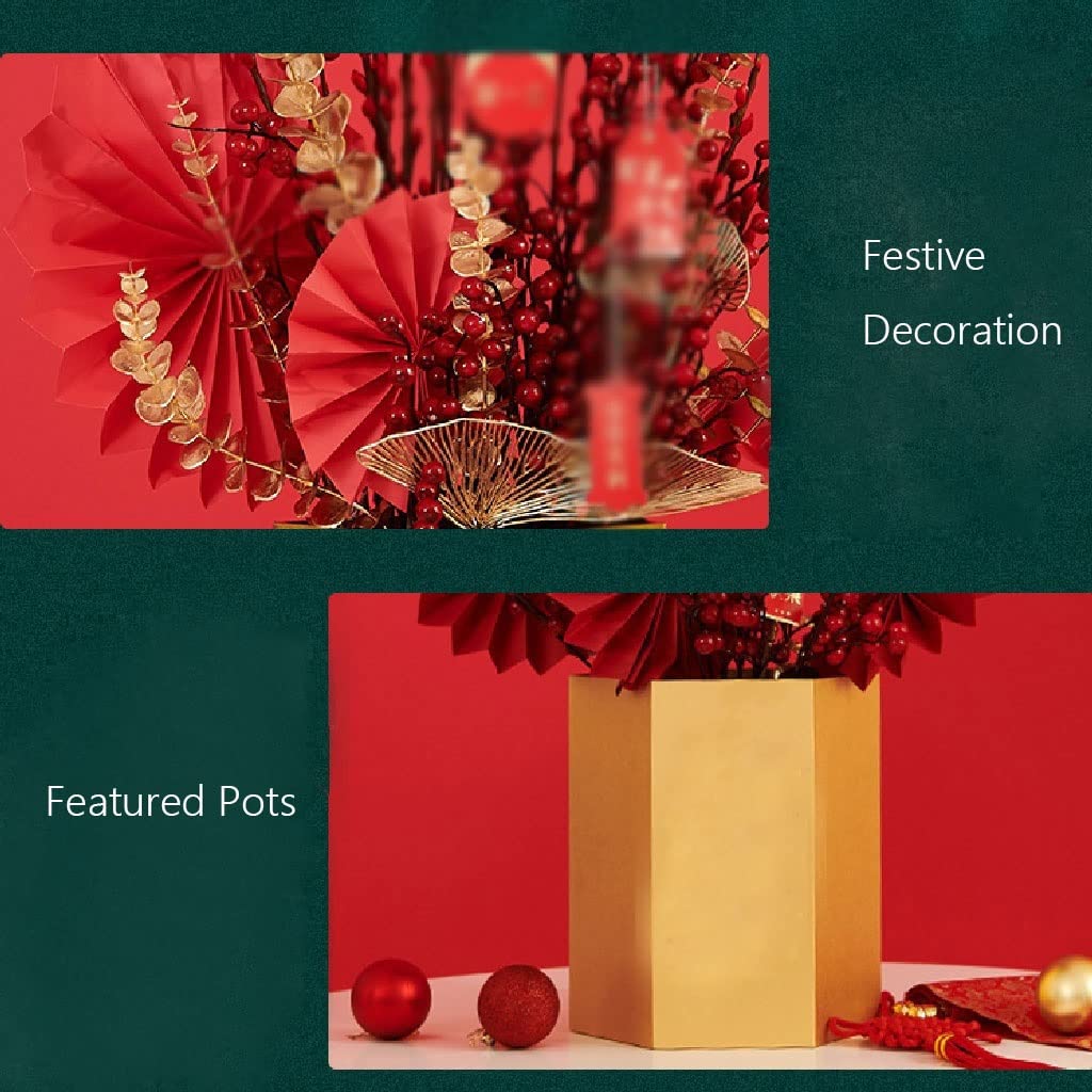 Flores Artificiales Falsas de plástico, Conjunto de Flores Artificiales, Acebo, Fruta roja, decoración de Escritorio para Sala de Estar Interior, Plantas en Maceta, Ramo de DEC, A-Q
