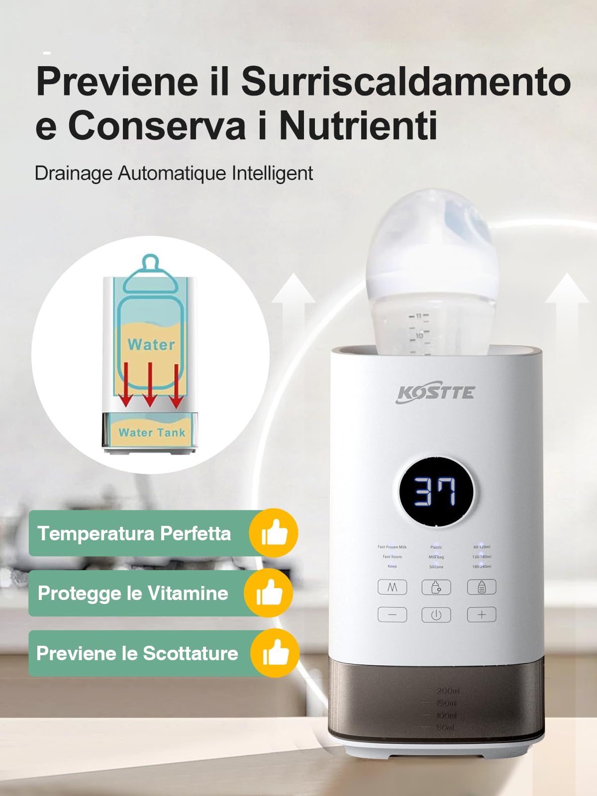 Scaldabiberon per Latte Materno o Formula, Scaldabiberon con Controllo Preciso della Temperatura, Universale Elettrico Scalda Biberon Neonato, Scaldabiberon Veloce, Baby Bottle Warmer