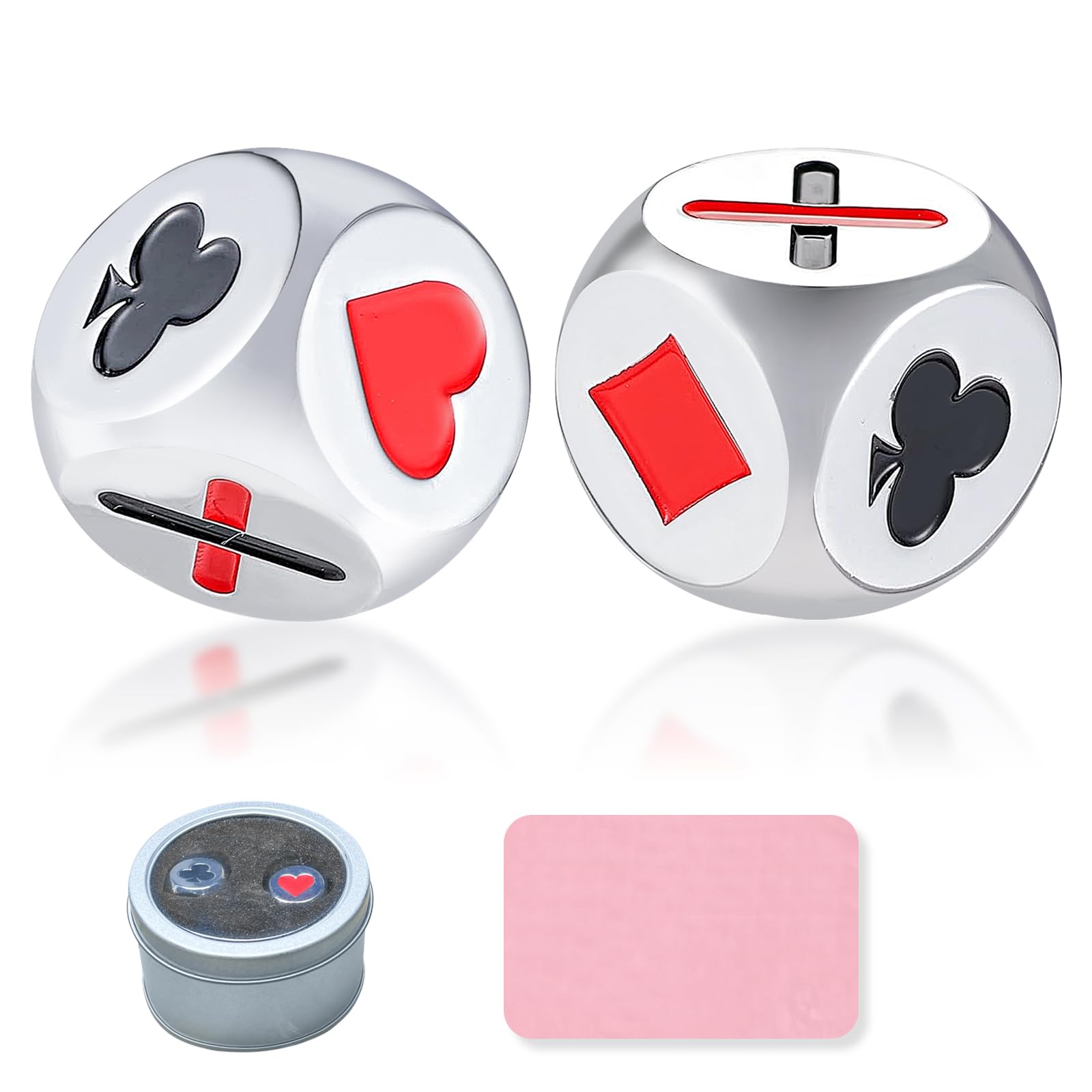 GDGJWL 2 Pack Zinc Alloy Euchre Cube Dice Set with Card Suits & Trump Markers - Durable Metal Game Dice for Euchre, Pinochle, Bridge, Pass The Pigs - Includes Portable Case & Cleaning Cloth