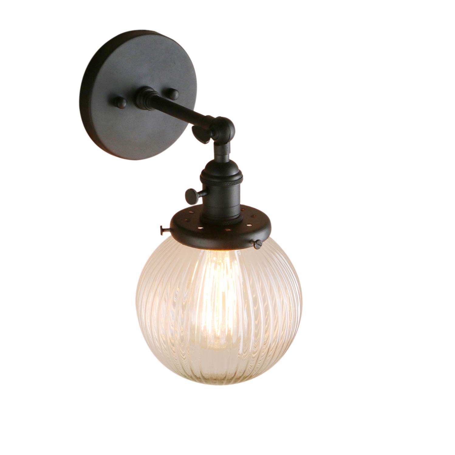 Pathson15cm Industrial Modern Vintage Retro Wall Lights, Loft Bar Kitchen Sconce Lights Lamp Fixture with Ribbed Globe Clear Glass Light Shade (Black)