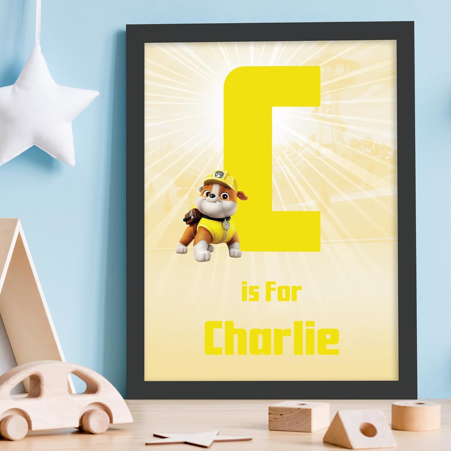 Themed Blue Paw Patrol Print - Rubble Letter And Name Personalised Poster Wall Art (29.7Cm X 42Cm - A3)