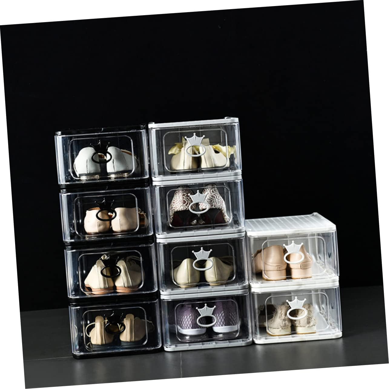 CHILDWEET 5pcs Small Detachable Transparent Shoes Storage Boxes Stackable Plastic Organizer for Home Bedroom Breathable Design for Shoes and Accessories Black