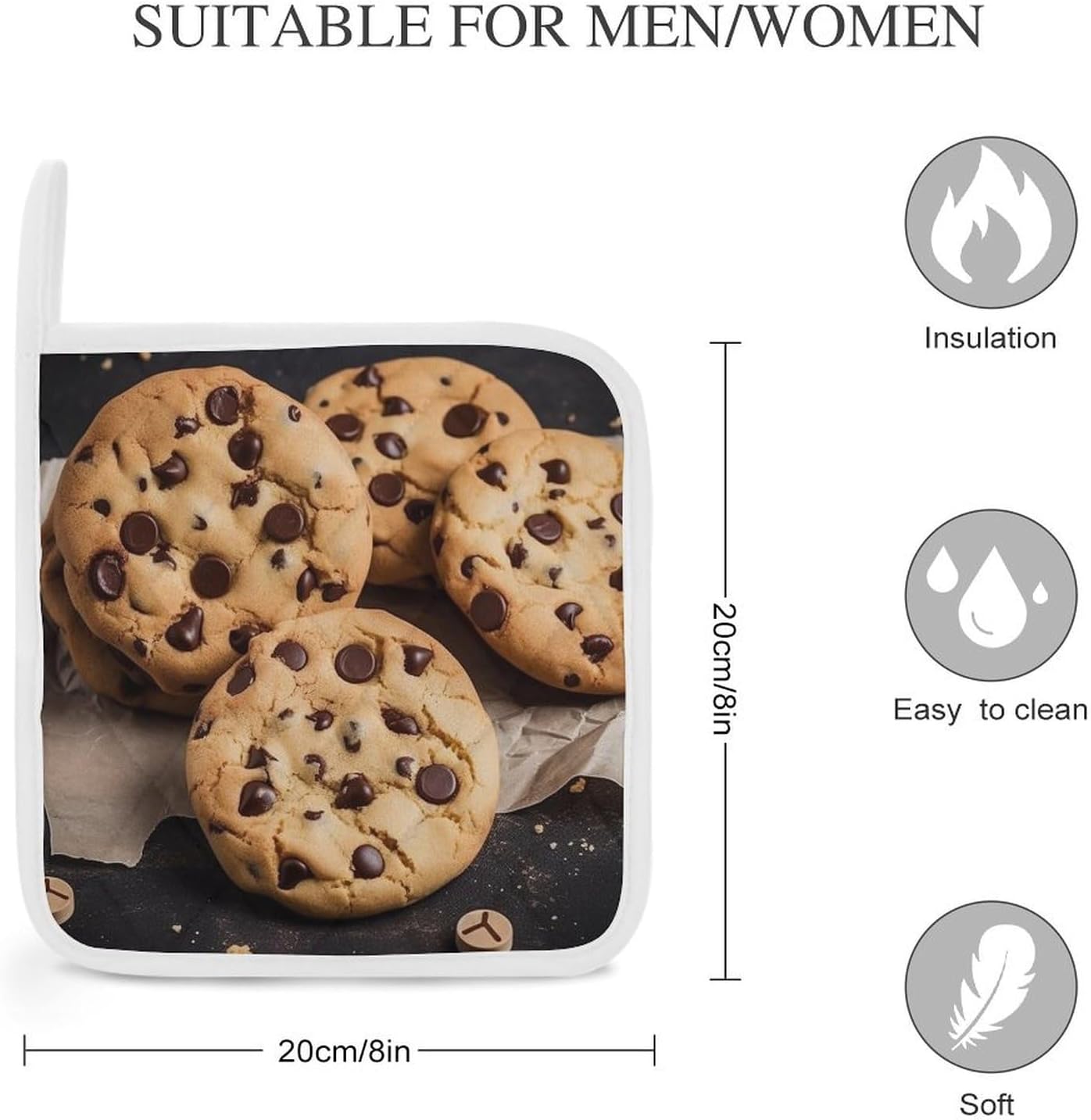 Pot Holder Set of 2 Chocolate Chip Biscuit Printed Potholders for Kitchens Heat Resistant & Non Slip Potholders for Kitchen Cooking Baking BBQ