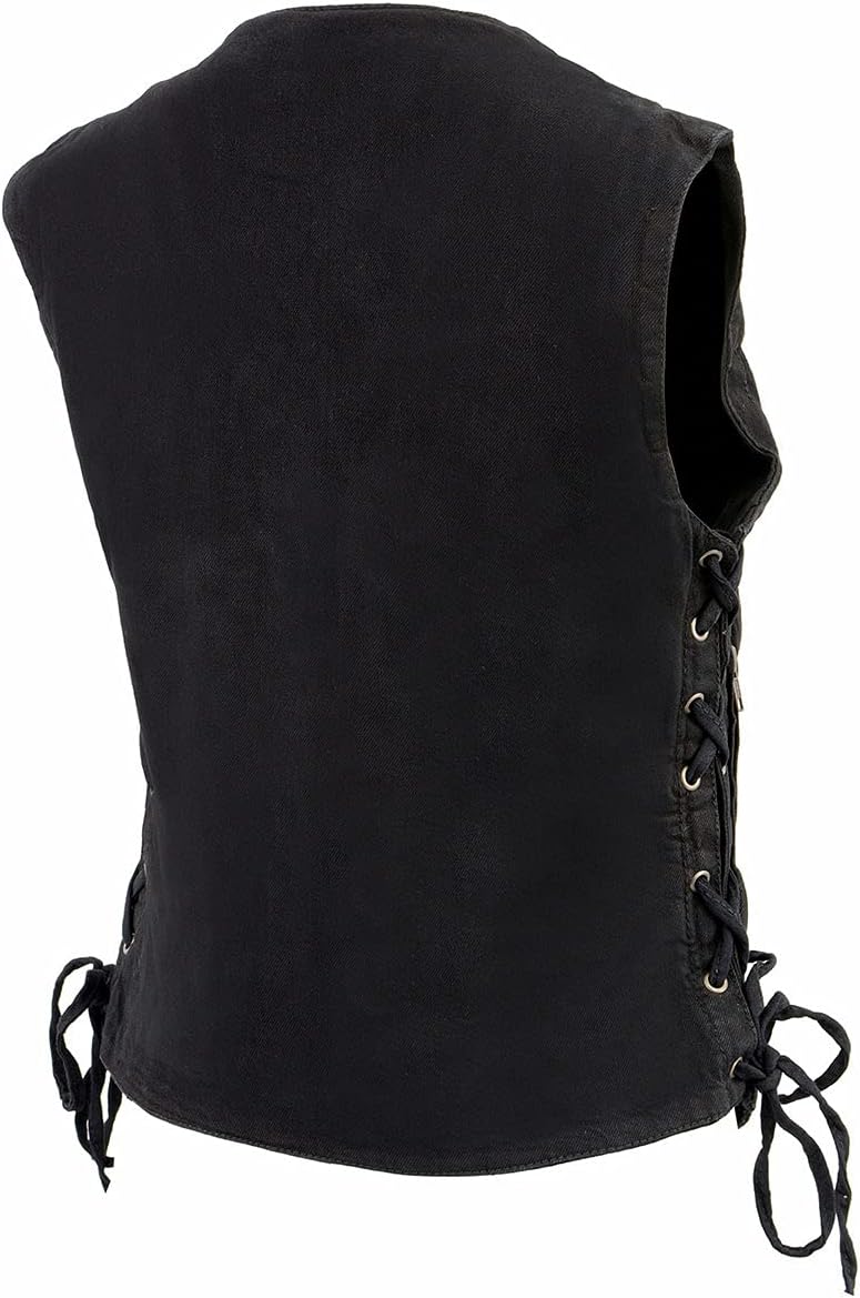 Milwaukee Leather MDL4020 Women's Classic Black ‘6 Pocket’ Side Lace Denim Vest - Image 6