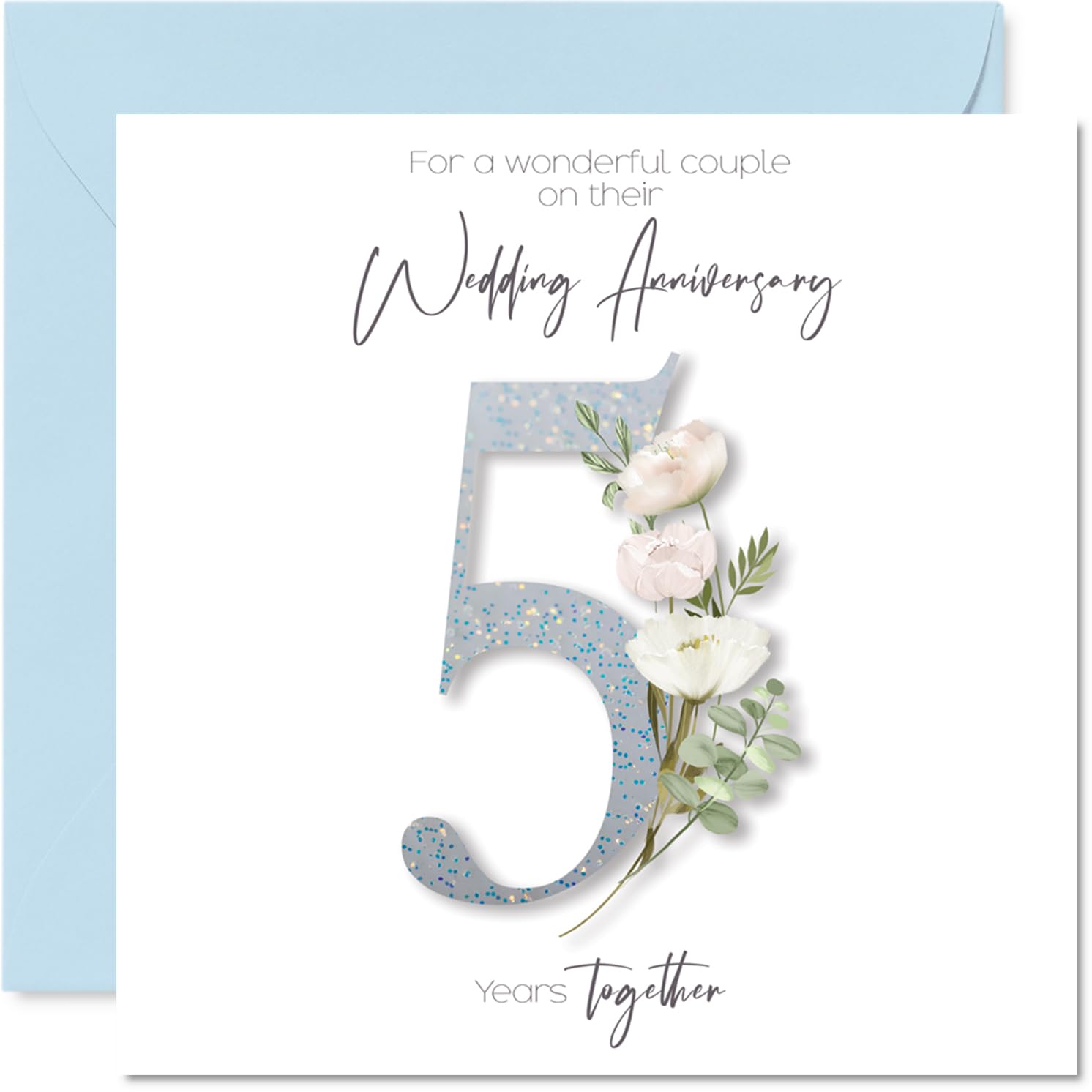 5th Anniversary Card for Women Men - Fancy Floral Flowers - Happy 5 Year Anniversary Card for Brother Sister Daughter Family, 145mm Wedding Anniversaries Greeting Cards