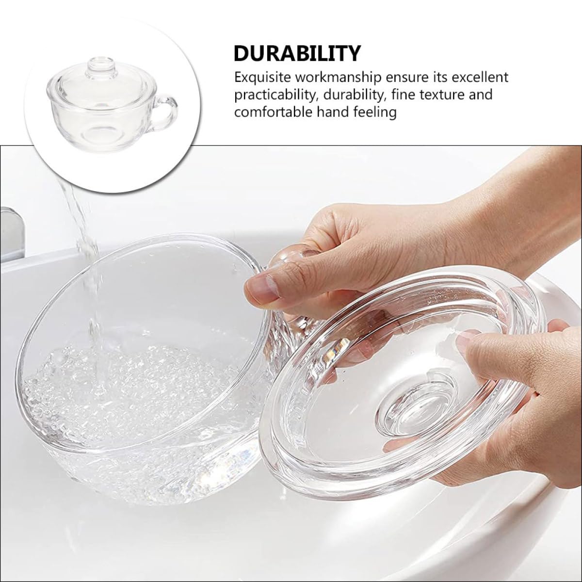 ifundom Suppenschüssel aus Glas 450ml mit Deckel und Griff Müslischale für Frühstück und Küche Komfortabler Griff Hält Speisen Sauber im Restaurant und Zuhause