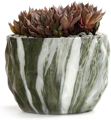 Miniatura 6 de Sun-E - Maceta cerámica de mármol para suculentas y cactus, estilo moderno, macetas bonsái con agujero de 3.35 pulgadas, ideal para regalo (4