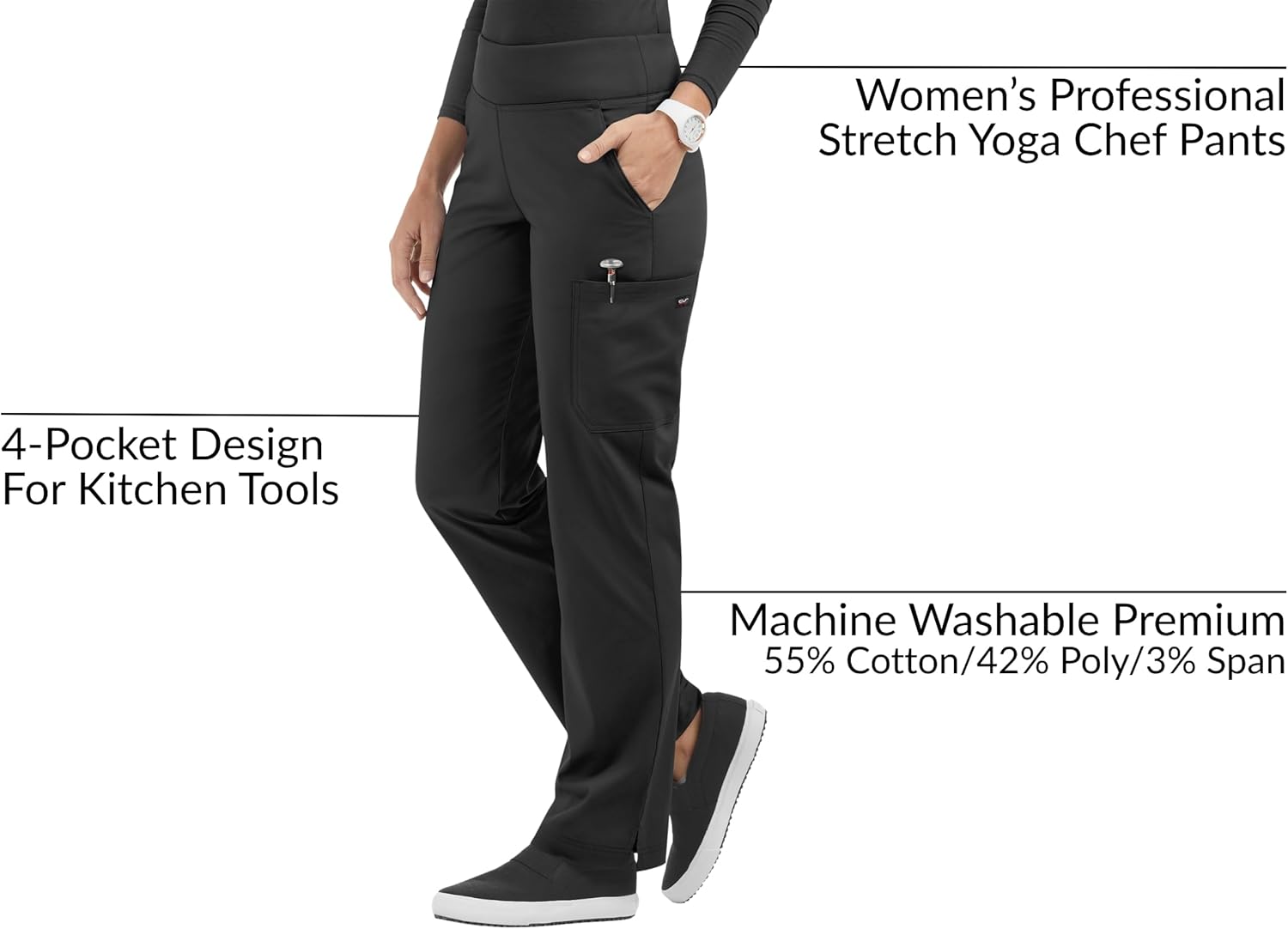 CHEF 360 Women's Yoga Style Stretch Chef Pants - Elastic Waist, 4 Pockets, Knit - Image 3