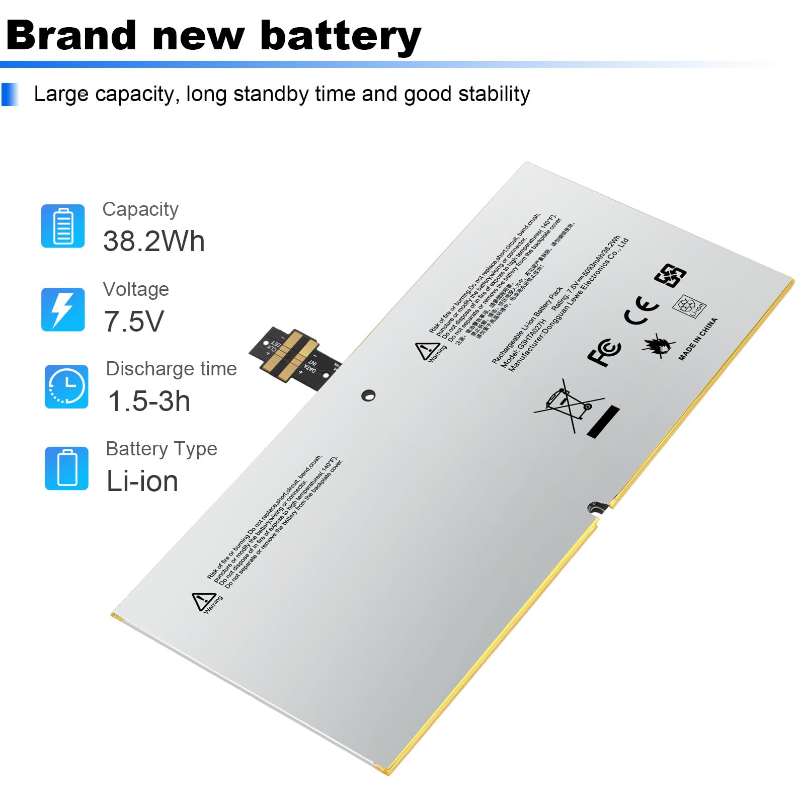 ASUNCELL 38.2wh 7.5v G3HTA027H DYNR01 Notebook Battery for Microsoft Surface Pro 4 1724 12.3 Inch Series