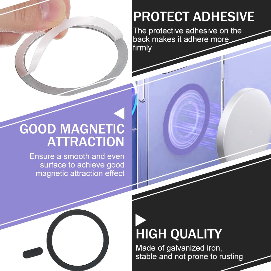 4 Pezzi Adesivo Universale Ad Anello in Metallo per Magnete Ad Anello, Compatibile con Caricatore Senza Fili Magnetico, Non Magnetici, Non Magnetici