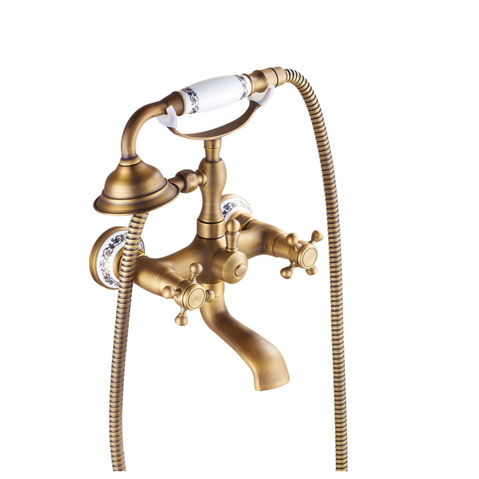 GLJTUO Shower system, Clawfoot Tub Shower Faucet Set antique 2 Functions Wall Mounted Hot or cold Brass V-intage Shower And Tub Faucet Set, A,A