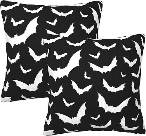 Juego de 2 fundas de almohada de murciélagos de Halloween de 20 x 20 pulgadas, fundas de almohada decorativas de terciopelo suave para sofá, cama,
