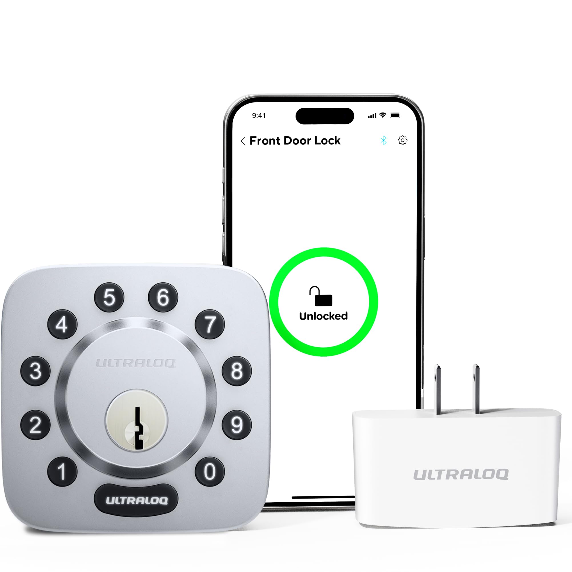 U-Bolt Smart 5-in-1 Keyless Entry Door Lock, App and Keypad, Bluetooth + WiFi Adaptor, Satin Nickel