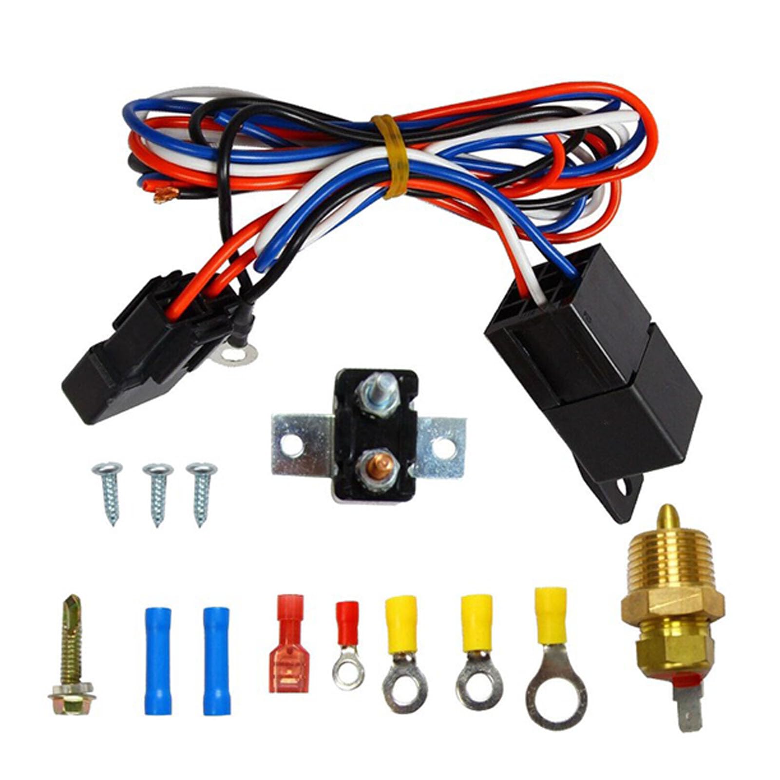 Kit Cablaggio Ventola di Raffreddamento Elettrica da 3/8 Pollici per Ventole da 10 Pollici 12 Pollici 14 Pollici 16 Pollici 185 ℉ On 175 ℉ Off Relè Impermeabile Sensore