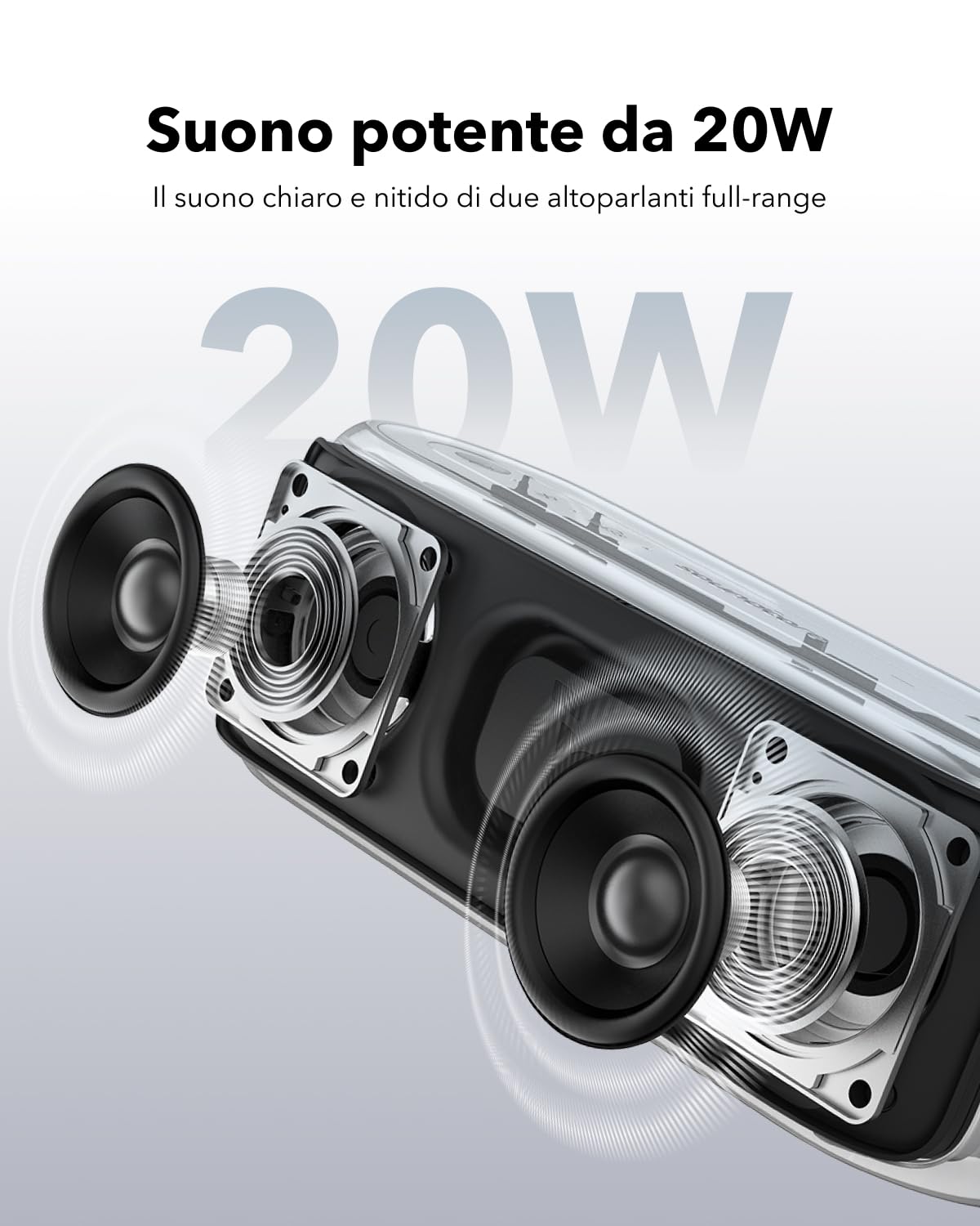 Soundcore Select 2S cassa bluetooth portatile con suono stereo da 20W, tecnologia BassUp™,16 ore, connessione stereo senza fili e impermeabilità IPX7 per escursioni e avventure all'aria aperta