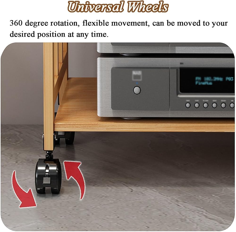 Szafka stereo AV Media Tower 4-poziomowy stojak audio z kółkami stojak kina domowego Wieża do przechowywania płyt CD do domowego stereo Rozmiar: 55 cm Kolor: Czarny