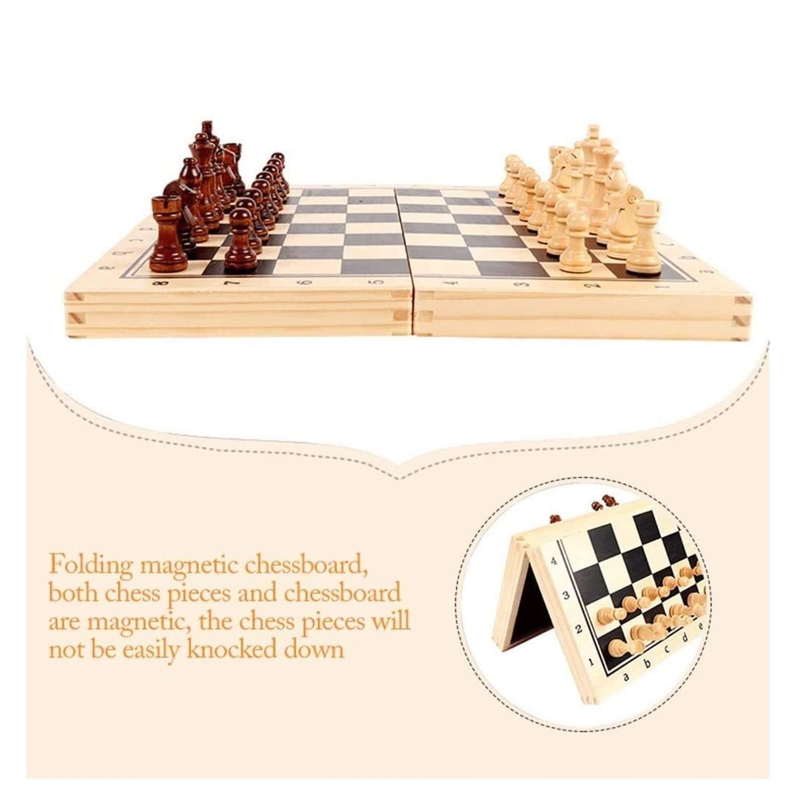 Habrur Schachspiel Schach Klassisches Schachspiel 15 "x 15" ， Schachspiel Aus Holz Mit Klappbarem Schachbrett, Aufbewahrungsbox Für Schachfiguren Schachbrett Reiseschach