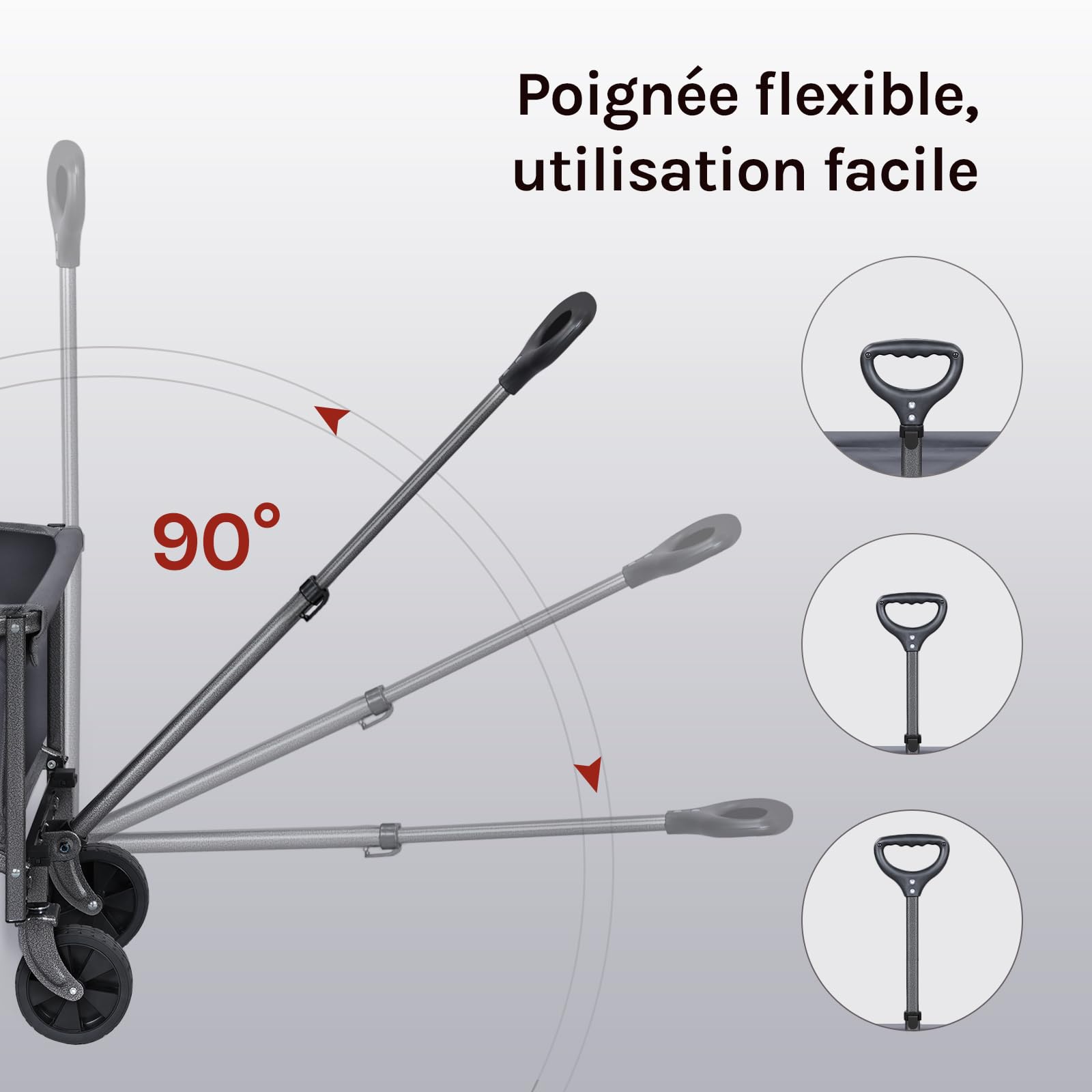 WOLTU Chariot à roulettes Pliable, Poignée Réglable, Gris