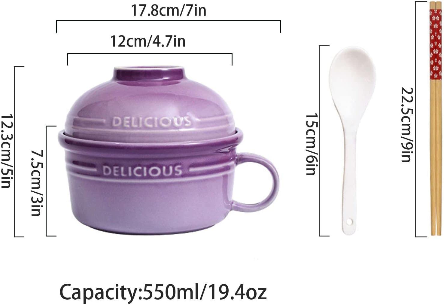 pojemniki na zupę, Ceramiczne miski do zupy 550 ml, japońskie, miska z pokrywką i uchwytem, ​​miska na ramen, płatki śniadaniowe, czerwona, ml/19,4 uncji