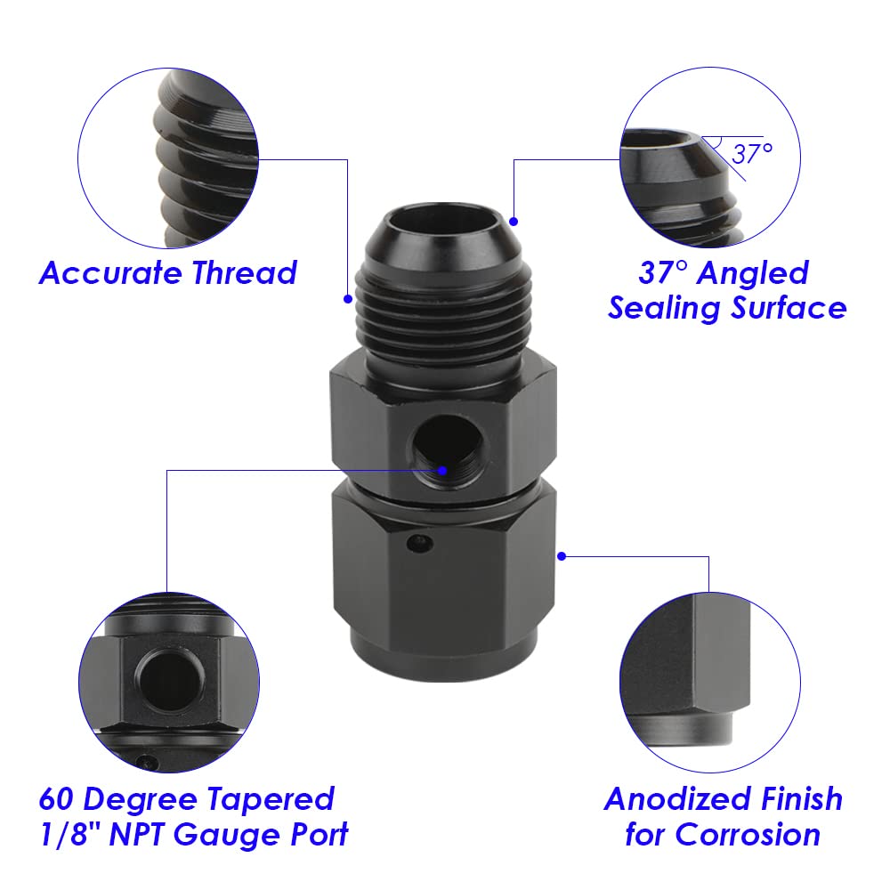 MASO Raccordo per decollo pressione carburante, in lega di alluminio nero, raccordo per decollo della pressione del carburante, AN6/AN8/AN10 maschio a -6/-8/-10 femmina con manometro/porta manometro