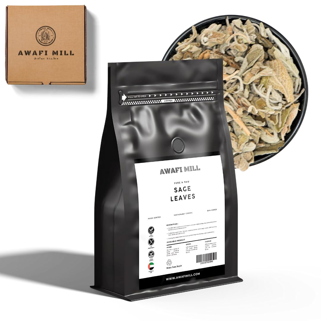 AWAFI MILL White Sage Leaves (Salvia apiana) | Dried Aromatic Leaves for Incense, Bakhoor Burners & Simmer Pots | Camphoraceous, Herbal Aroma - 250 g | 9 Oz
