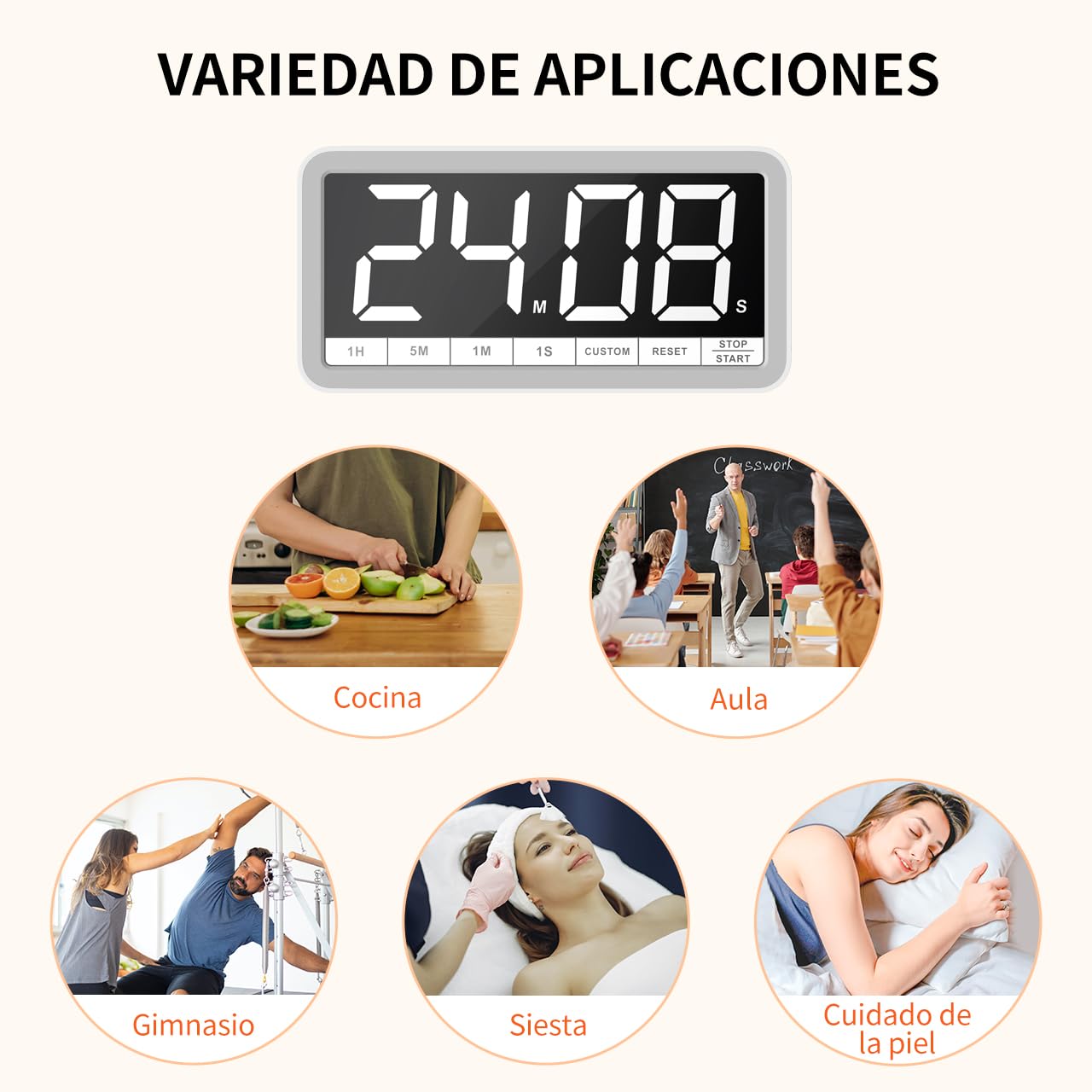 VOCOO Temporizador de Cocina Digital: Temporizador de Cuenta Regresiva magnética Extra Grande con 3 Brillo, 4 alarmas y 3 Niveles de Volumen, Temporizador de batería LED para cocinar (Blanco)