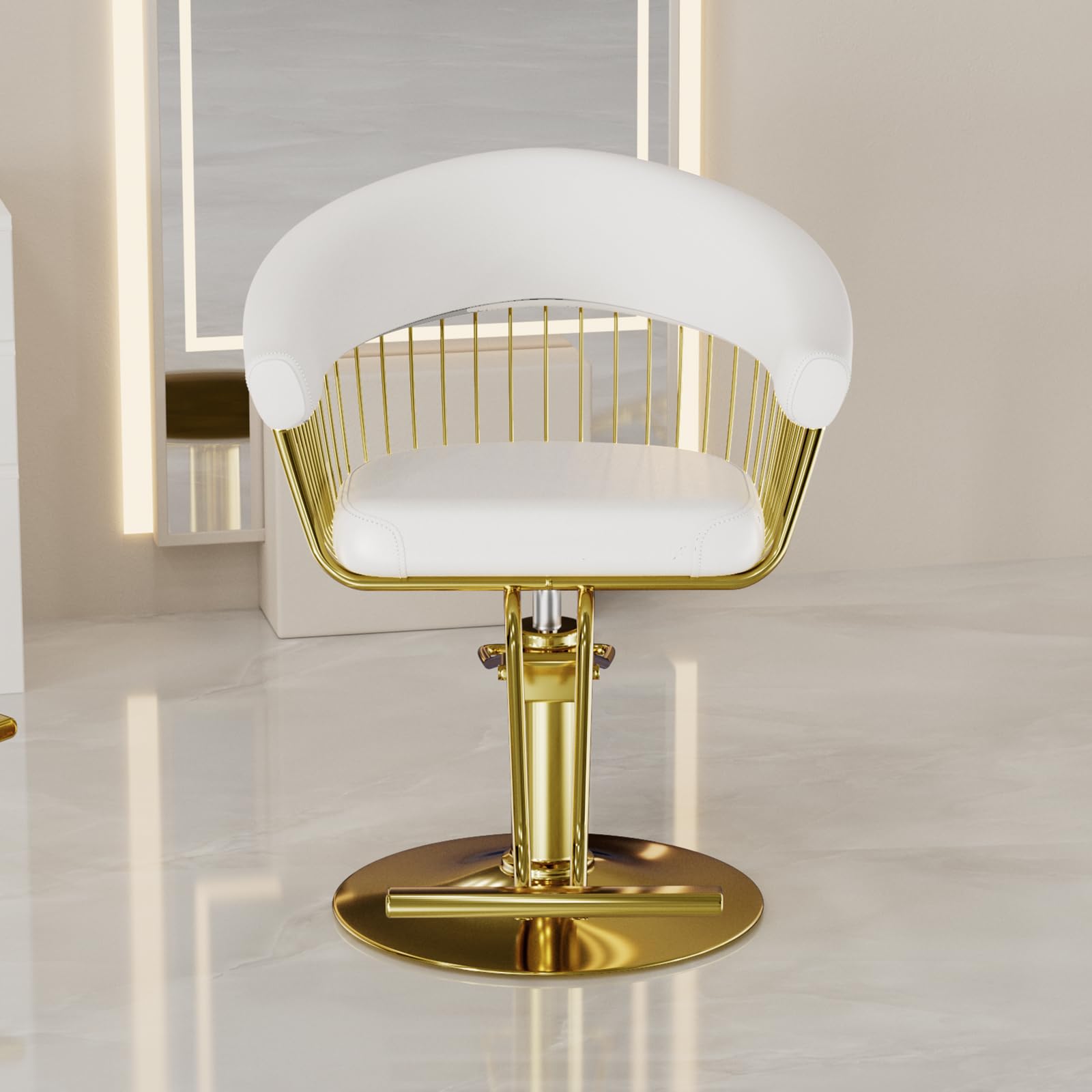 Sillón de Peluquería, Silla de Peluquero con Altura Regulable Barber 360° para Salón de Peluquería a Domicilio, Salón de Belleza, Blanco