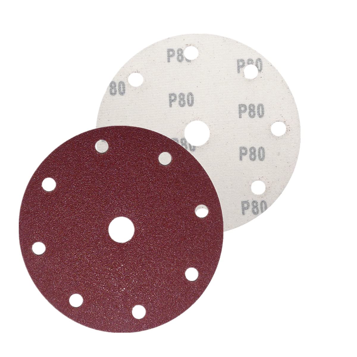 Discos de lija excéntricos (25 unidades, 150 mm de diámetro, 9 agujeros, grano P80)
