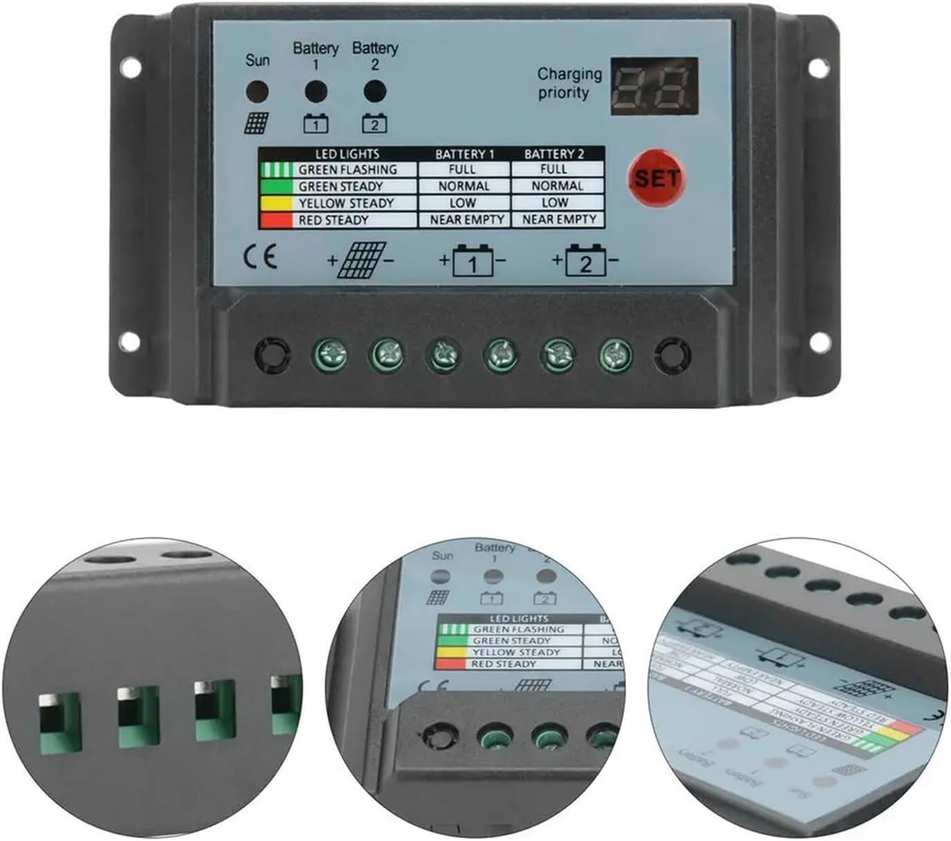 Regulator Ładowania Solarnego MPPT 20A, Podwójna Bateria - Auto 12V/24V, Wyświetlacz LCD, Ochrona Przeciwprzeładowaniowa, Kompatybilny z PC dla Kamperów, Łodzi i Systemów Off-Grid/Domowych