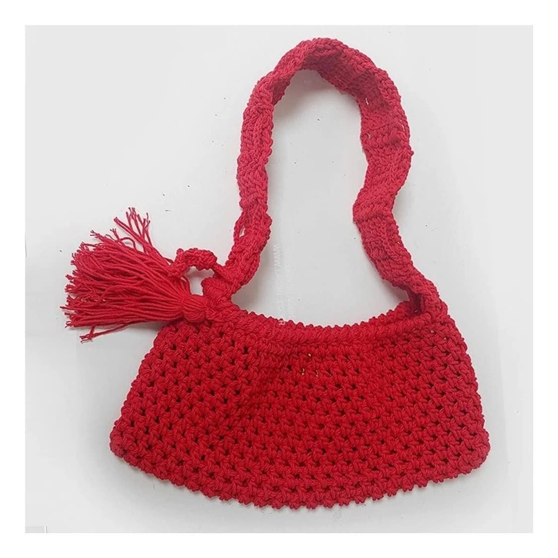 YQUER Wool Knitted Tassel Shoulder Shopping Bag for Women Vintage Cotton Cloth Girls Tote Shopper Bag Large Female Handbag (Color : B, Size : 31 * 14cm)