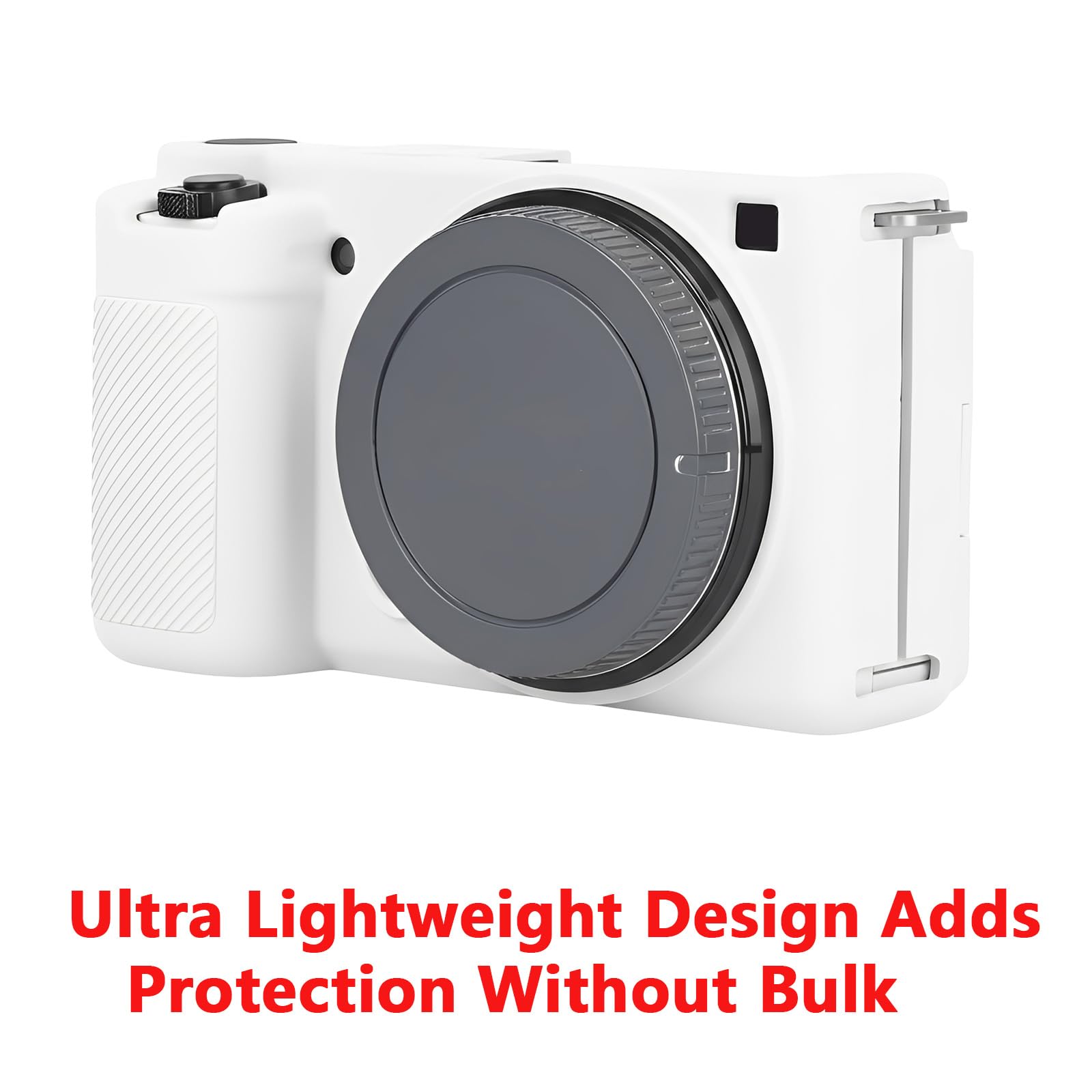Étui de protection en silicone souple compatible avec les appareils photo Sony ZV-E10 / ZVE10, peau en caoutchouc léger avec accès complet et ouverture au fond, Blanc., Accessoire pour