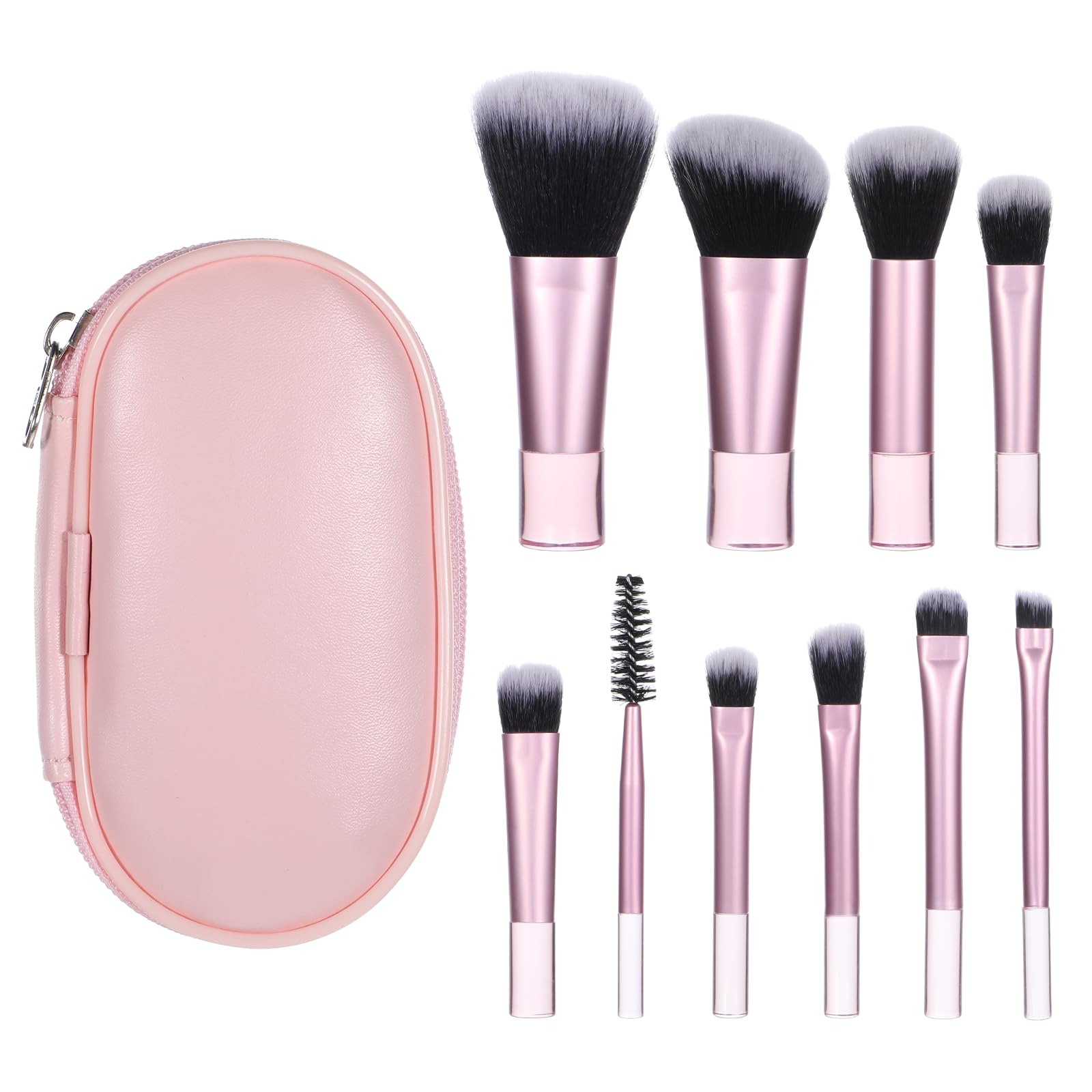 10 Pcs Mini Travel Makeup Brush Set With Pouch Pink Portable Travel Makeup Brushes Professional Cosmetic Brush Travel-Essentials kits for Women Girls