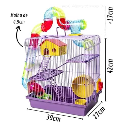 Gaiola Tubo 3 Andares Para Hamster Completa Super Luxo Lilás