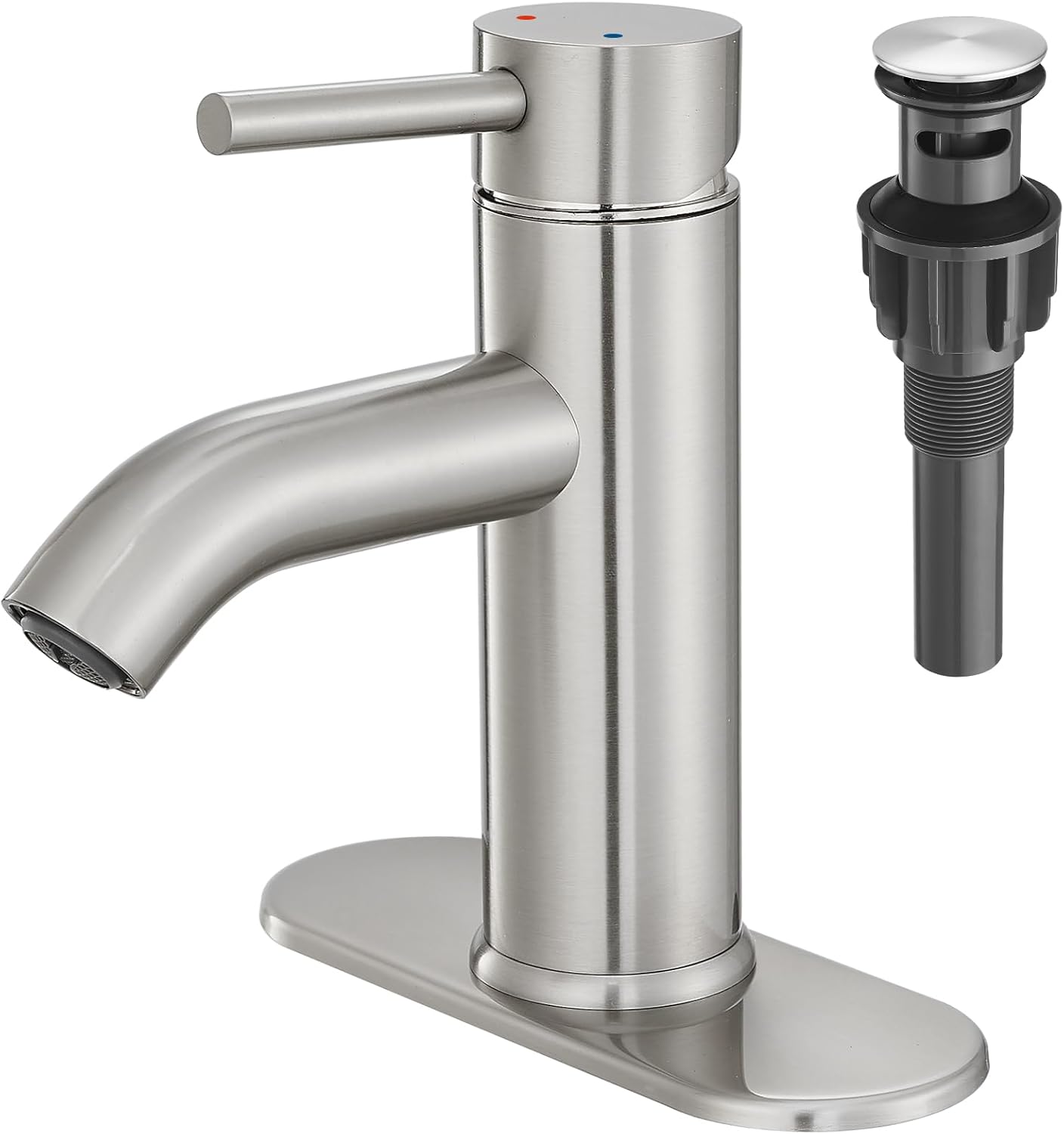 Brushed Nickel Single Handle Bathroom Faucet with Pop-up Drain