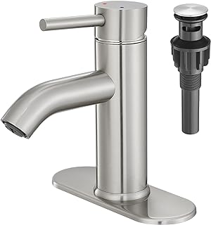 Brushed Nickel Bathroom Faucet Single Handle Bathroom Vanity Sink Faucet with Pop-up Drain, Rv Lavatory Vessel Faucet Basin Mixer Tap with Deck Plate