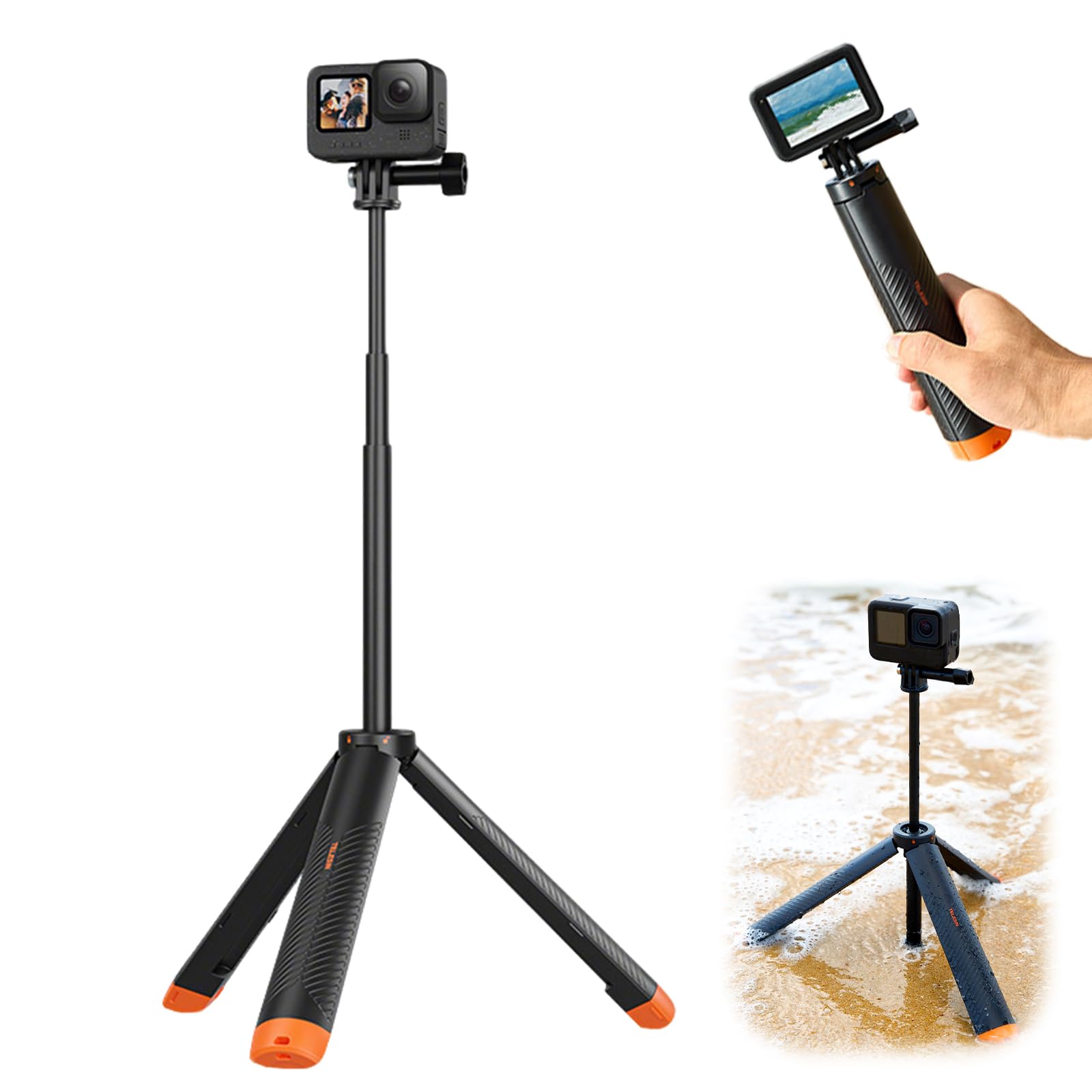 Treppiede per selfie 4 in 1 per Action Cam, impermeabile, estraibile, per GoPro Hero 13/12/11/10/9/8/7/Max, DJI Action 5 Pro/4/3 e Insta360 altre Action camere