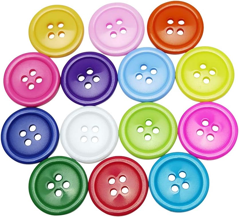 Chenkou Craft Mix Color Plastic Resin Circle Big Button 4 Holes DIY Craft Sewing 3/4"(20mm) 100pcs(Mix, 3/4"(20mm))
