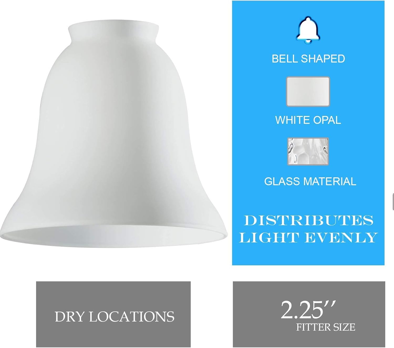 Ciata Lighting Traditional Bell Glass Shade Replacement shade for fan/wall fixtures Shade Pack of 6 (White Opal)